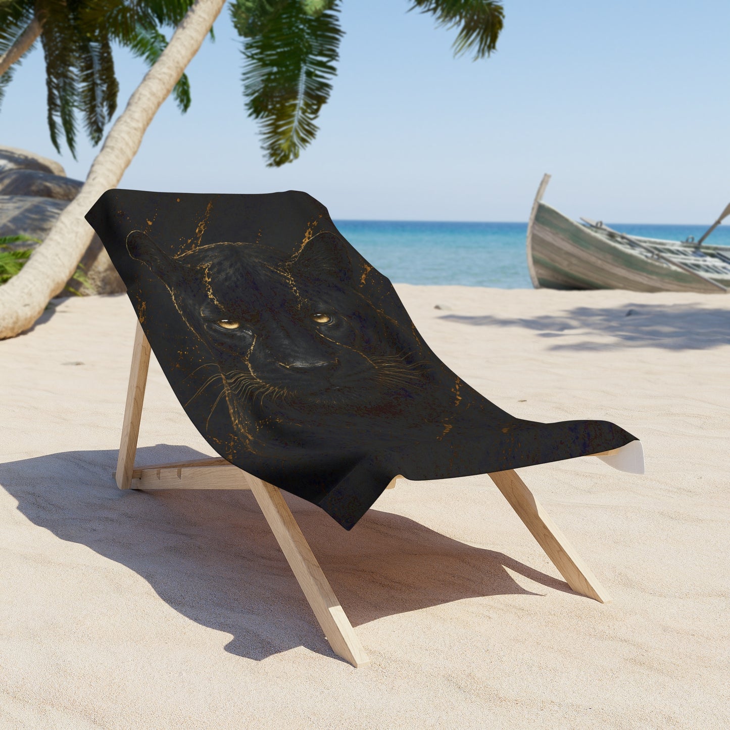 Black Panther Beach Towel – Luxury Gold & Black Abstract Panther