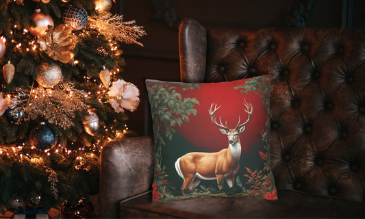Enchanted Christmas Deer Decorative Faux Suede Pillow Cover