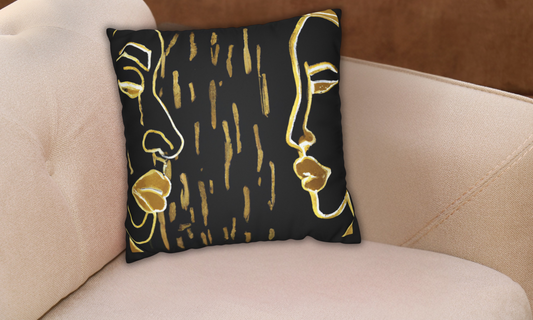 Black & Gold Abstract African Man & Woman Design - Faux Suede Pillowcase