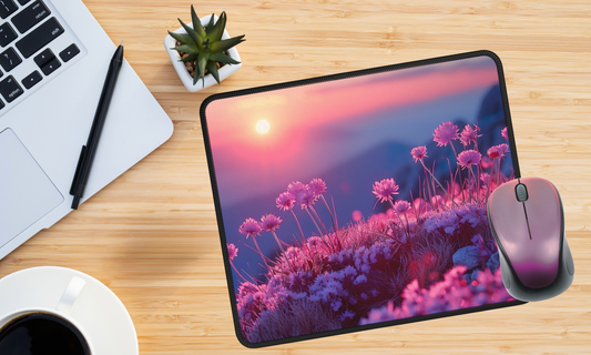 Pink Flowers with Sunset - Mouse Pad
