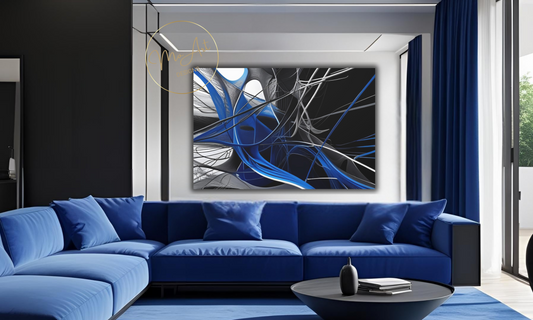 Abstract Blue, Black and Grey Canvas Wall Art