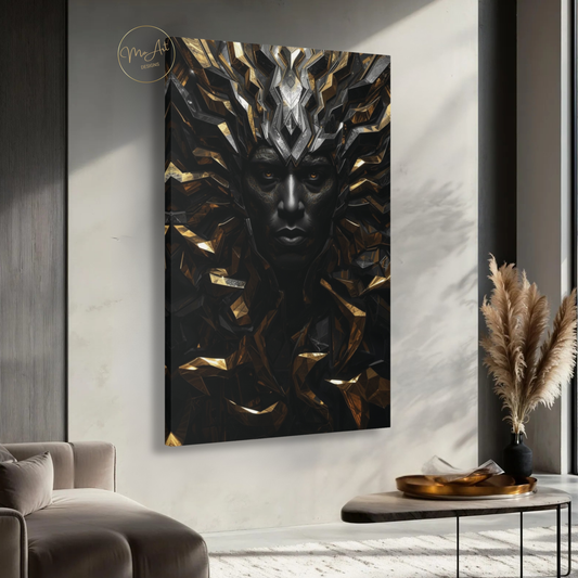 Black Man Warrior Wall Art – Regal Black & Gold King Canvas Print - Powerful Afrocentric Artwork
