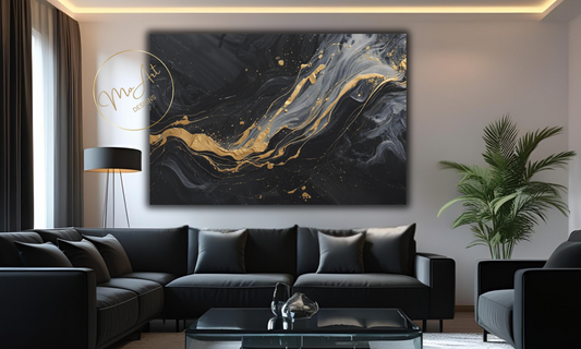 Black, Gold and Grey Abstract Canvas Wall Art