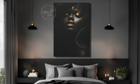Black Woman with Gold Lips – Luxury Canvas Wall Art
