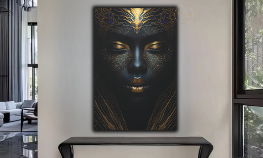 Abstract Black Woman Wall Art – Midnight Gold