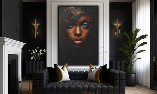 Radiant Power – Black & Gold Woman Wall Art / Canvas Print