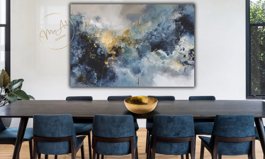 Abstract Blue, Gold and Gray Canvas Wall Art