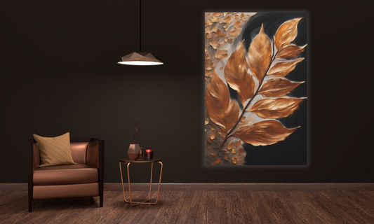 Copper Leaves Enhanced in Black - Canvas Wall Art