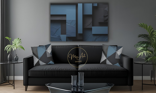 Abstract Geometric Blue and Black Canvas Wall Art