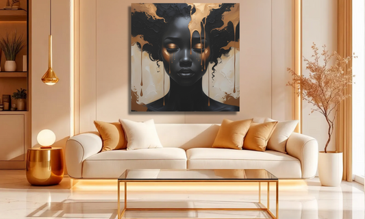 Abstract African Woman Canvas Wall Art – Bold Black and Bronze