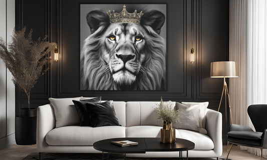 Majestic Lion - King of the Jungle Monochrome Canvas Wall Art