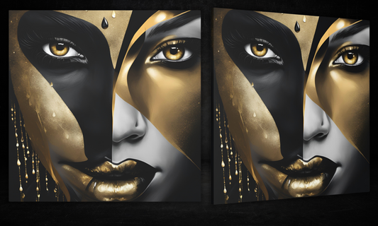 Woman with Black and Gold Abstract Face Canvas Art