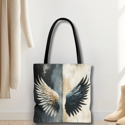 Black / White Angel Wings Tote Bag | Shopping Bag