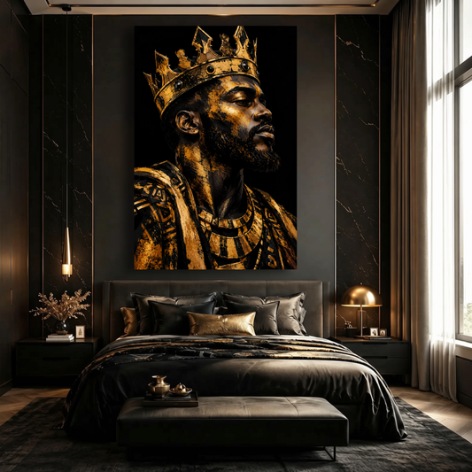 Black Man Wall Art - Black & Gold Regal King Canvas Print | Afrocentric Home Decor