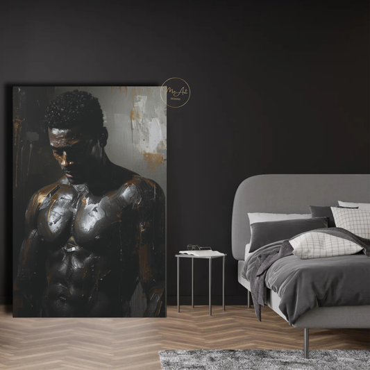Black Man Wall Art – Sensual Persuasion | Powerful Black & Silver Masculine Canvas Print