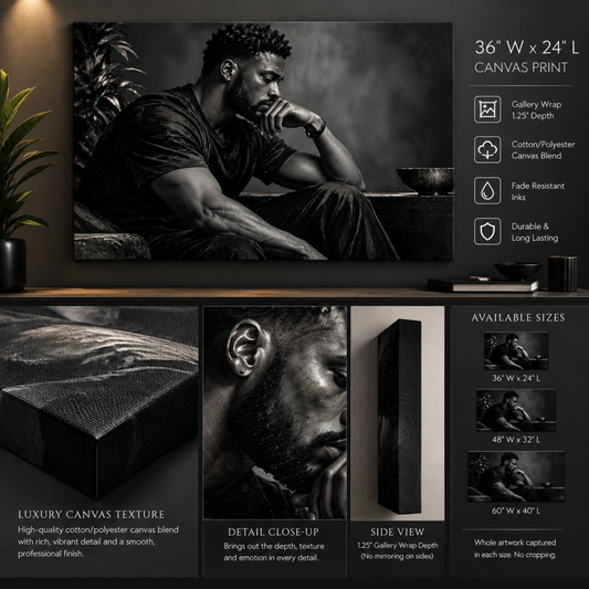 Black Man Wall Art – Deep in Thought | Black & White African American Canvas Print
