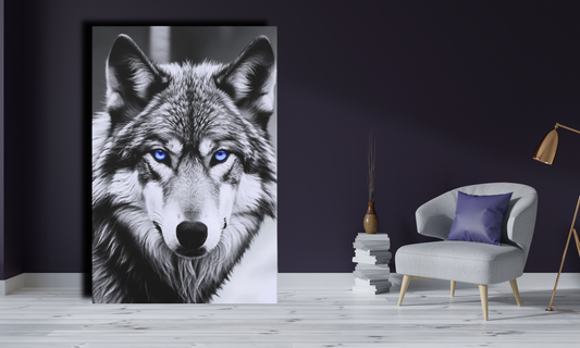 Soulful Eyes of the Grey Wolf in Monochrome - Canvas Wall Art