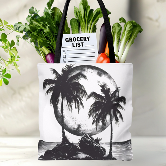 Palm Trees & Moon Black and White Tote Bag / Shopping Bag