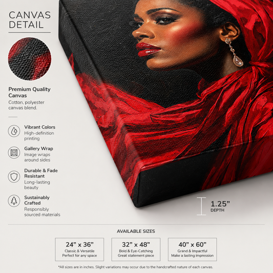 Black Woman Wall Art – Lady in Red Canvas Print | Elegant Afrocentric Home Decor