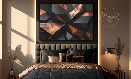 Abstract Geometric Black and Copper Canvas Wall Art