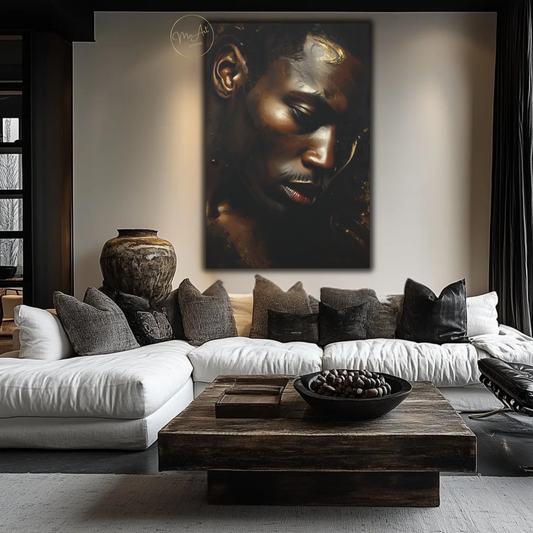 Black Man Wall Art – Quiet Power | Black & Gold Luxury Masculine Canvas Print