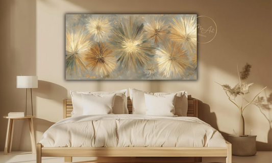 Abstract Gold Starburst Flower Canvas Wall Art