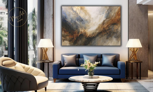 Navy Blue, Gold and White Abstract Canvas Wall Art