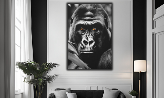 Powerful Black Gorilla in Monochrome - Canvas Wall Art