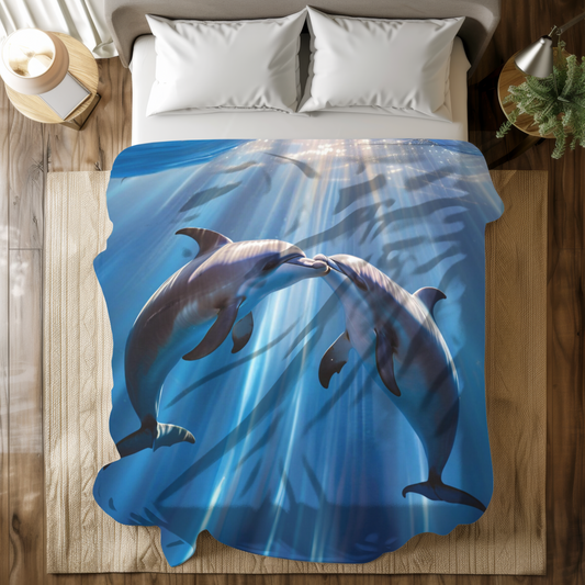 Kissing Dolphins - Velveteen Microfiber Blanket