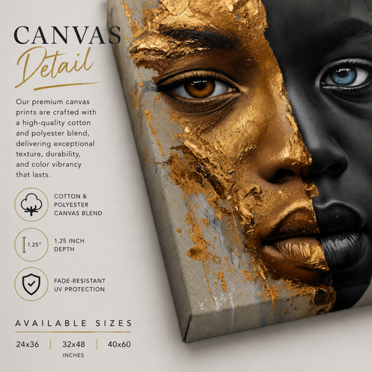 African American Child Wall Art – Black & Gold Abstract Portrait | Afrocentric Luxury Canvas Print
