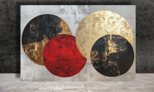 Gold, Black and Red Circle Abstract Canvas Wall Art