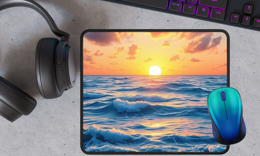 Peaceful Ocean Waves & Sunset - Mouse Pad