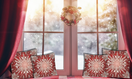 Stunning Red & White Snowflake Motif - Luxurious Faux Suede Pillow Cover