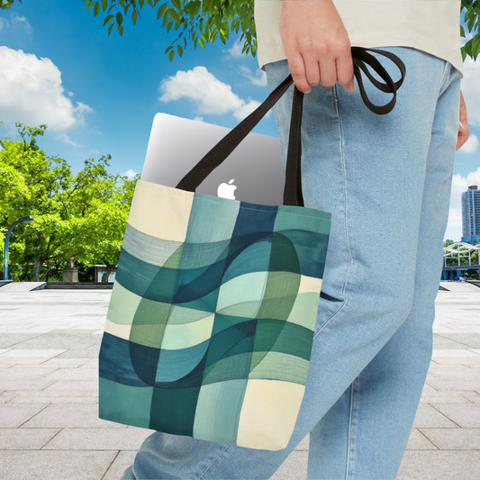 Abstract Green Navy Beige Tote Bag