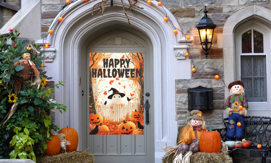 Silk Posters, Halloween Ghost and Pumpkin / Fall Wall Art, Home Decor, Indoor and Outdoor Decor, Halloween Decor, Pumpkin Wall Art