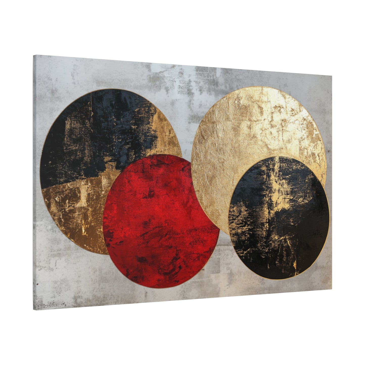 Gold, Black and Red Circle Abstract Canvas Wall Art