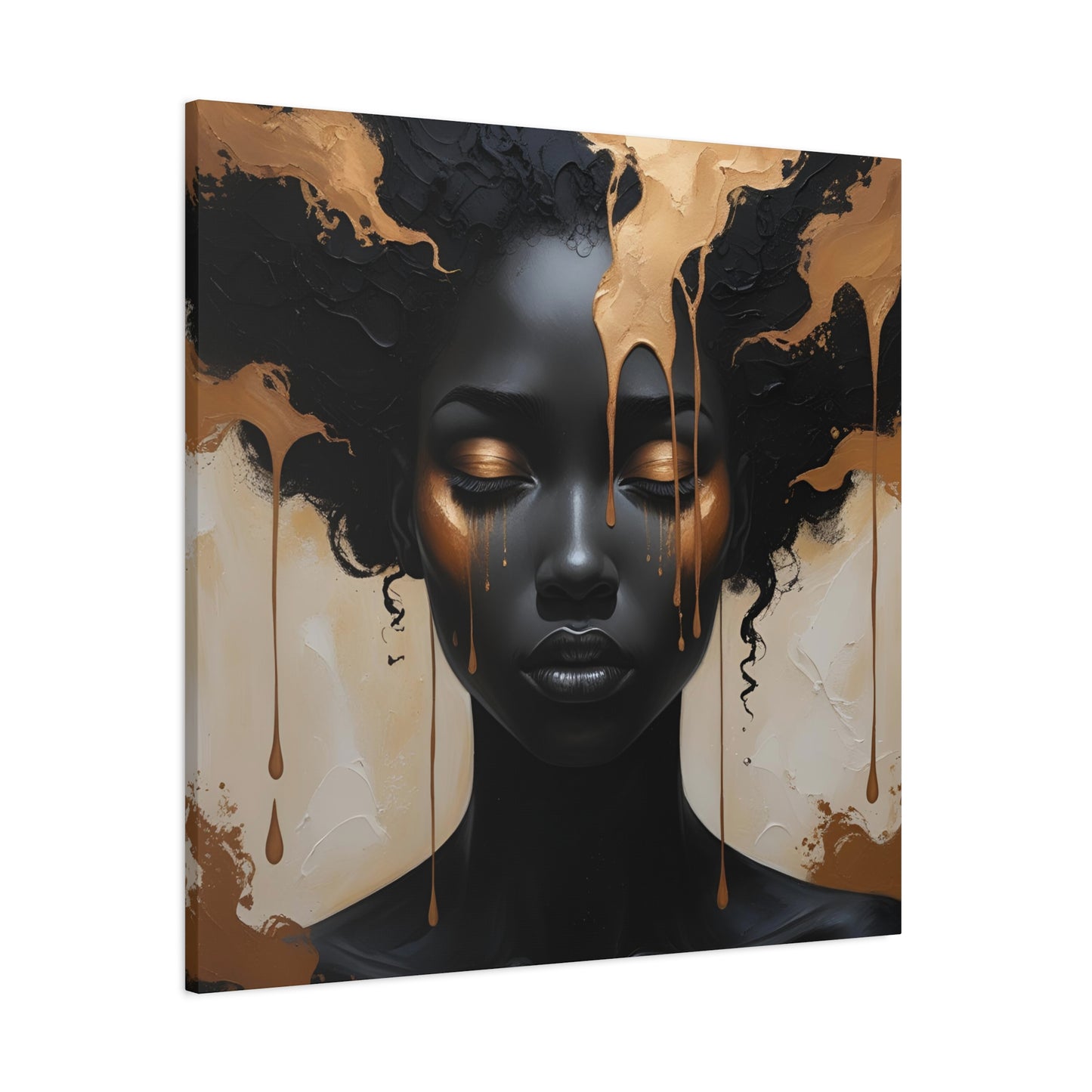 Abstract African Woman Canvas Wall Art – Bold Black and Bronze
