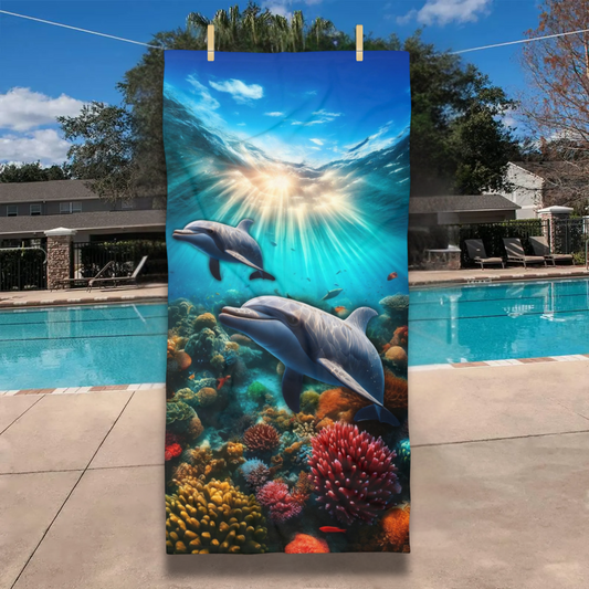 Dolphins in Tropical Ocean Reef Beach Towel