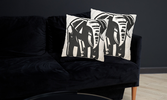Abstract Monochrome Elephant Design Faux Suede Pillow Case
