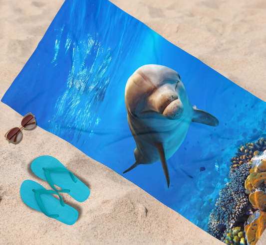 Dolphin in Tropical Ocean Reef Beach Towel