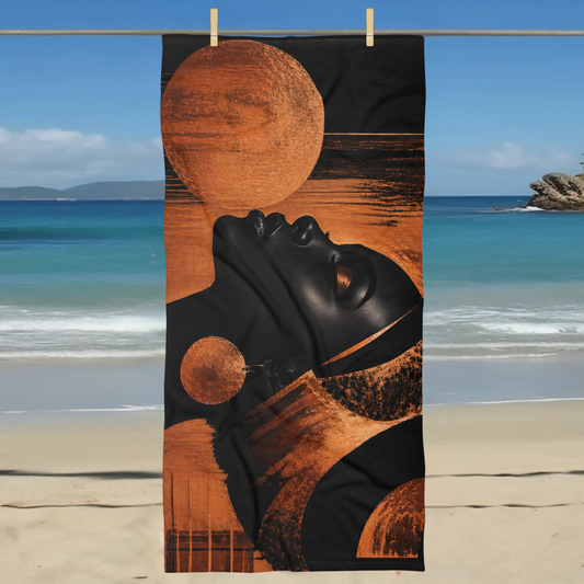 Black Woman Beach Towel / Soulful Queen in Copper & Black