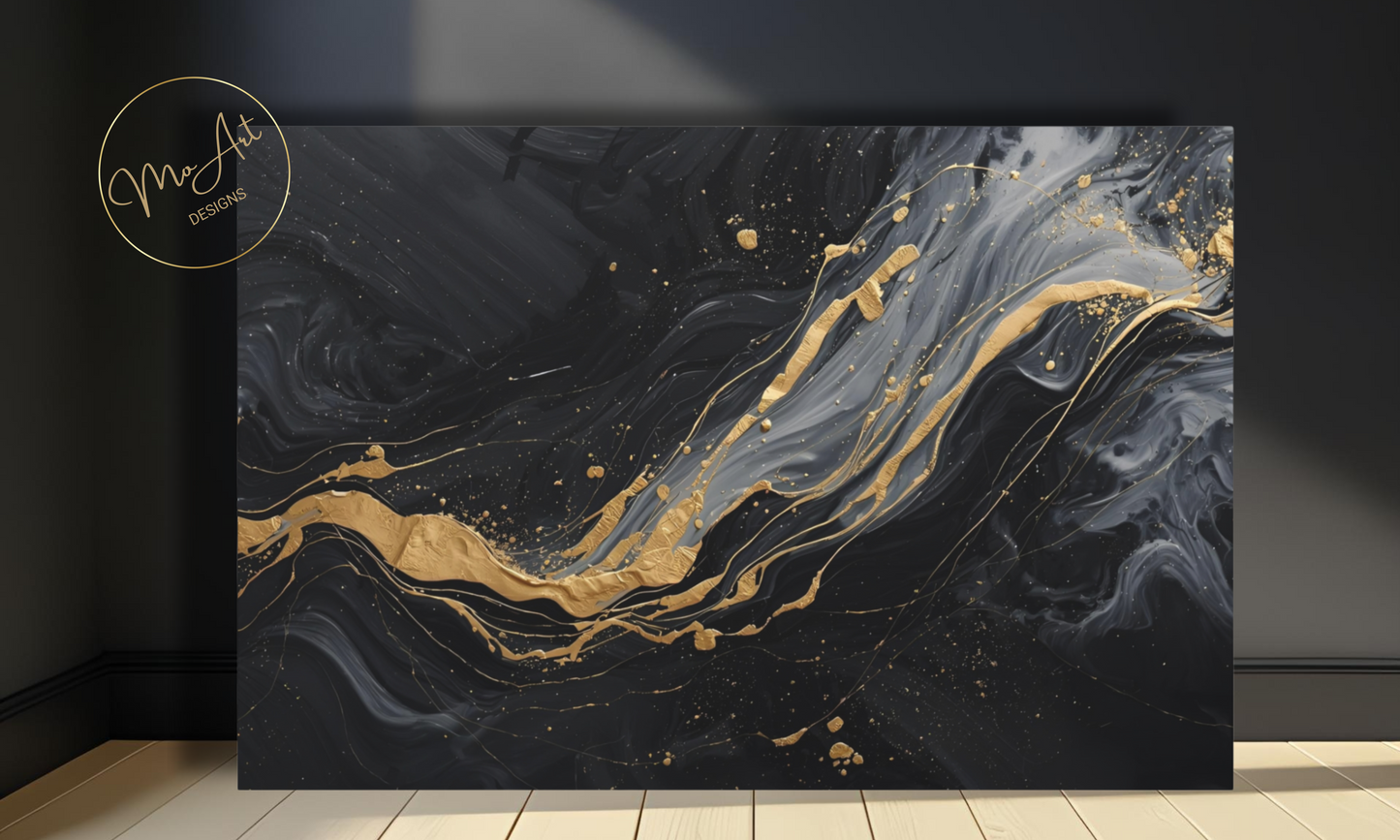 Black, Gold and Grey Abstract Canvas Wall Art