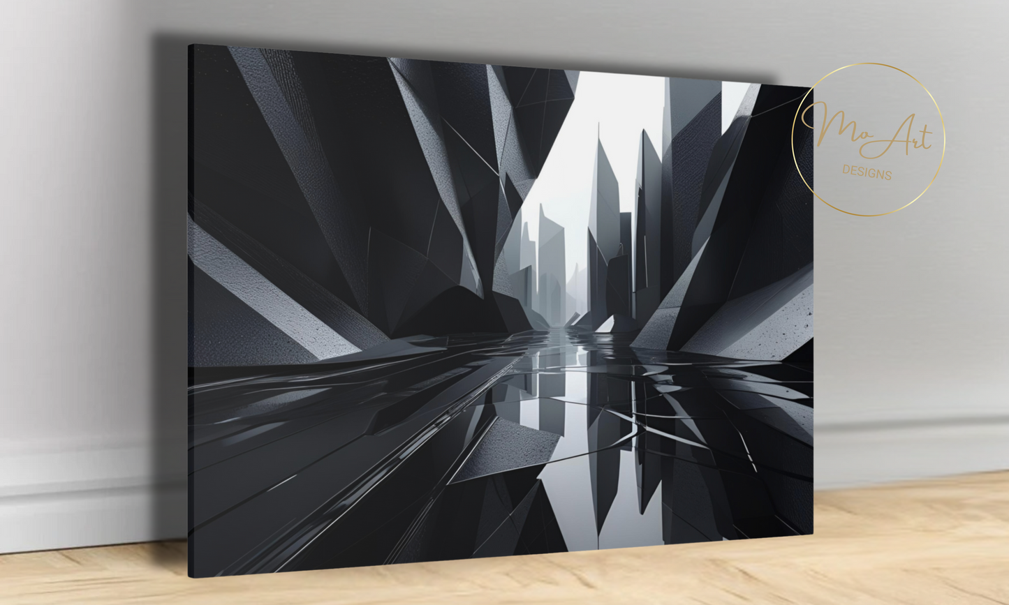 Black and White Abstract / Reflections of a City - Canvas Wall Art