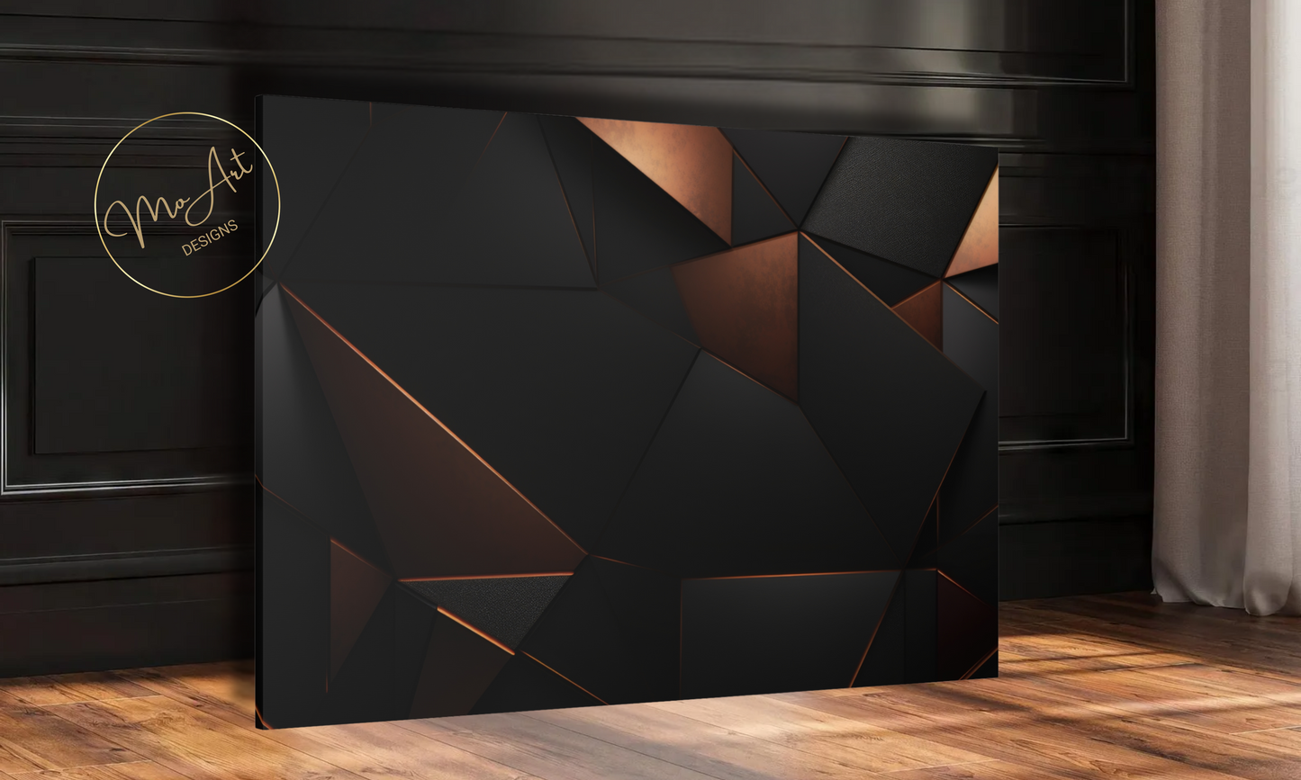 Abstract Black and Copper Geometric Design Canvas Wall Art
