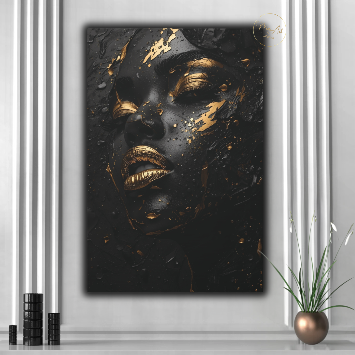 Black & Gold Woman Wall Art – Midnight Seduction in Gold (Digital Download)