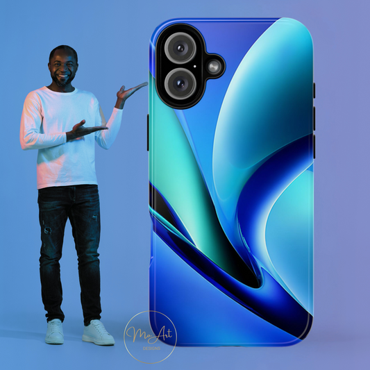 Abstract Blue/Turquoise Tough Phone Case – Compatible with iPhone & Samsung