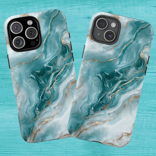 Stylish Turquoise Marbled Tough Phone Case for Ultimate Protection, iPhone or Samsung Phone Case