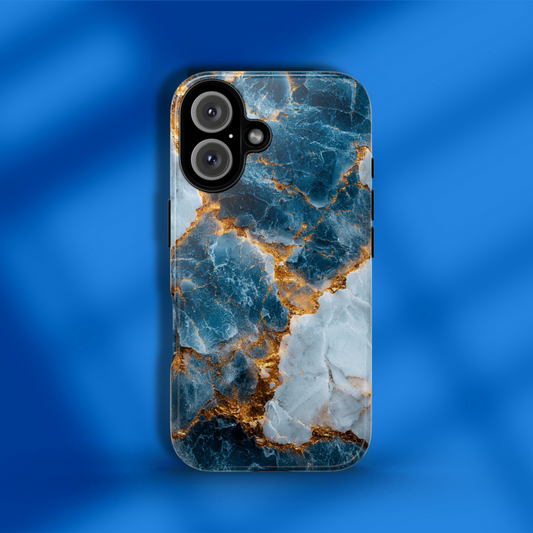 Stylish Blue / Gold Marbled Tough Phone Case for Ultimate Protection for iPhone or Samsung Phones