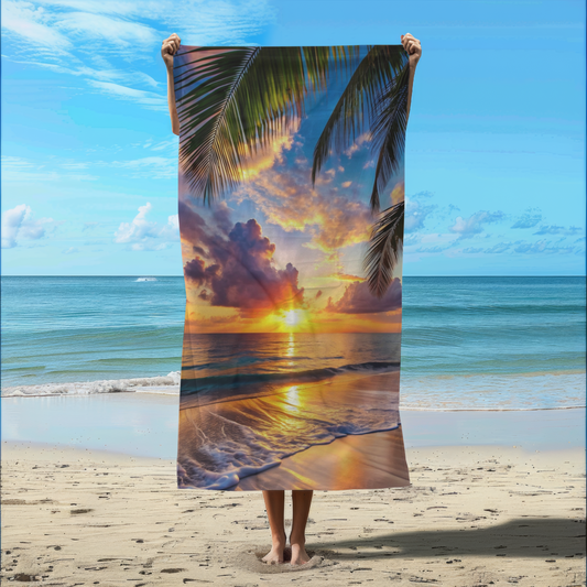 Sunrise Serenity on Sandy Ocean Shores - Beach Towel