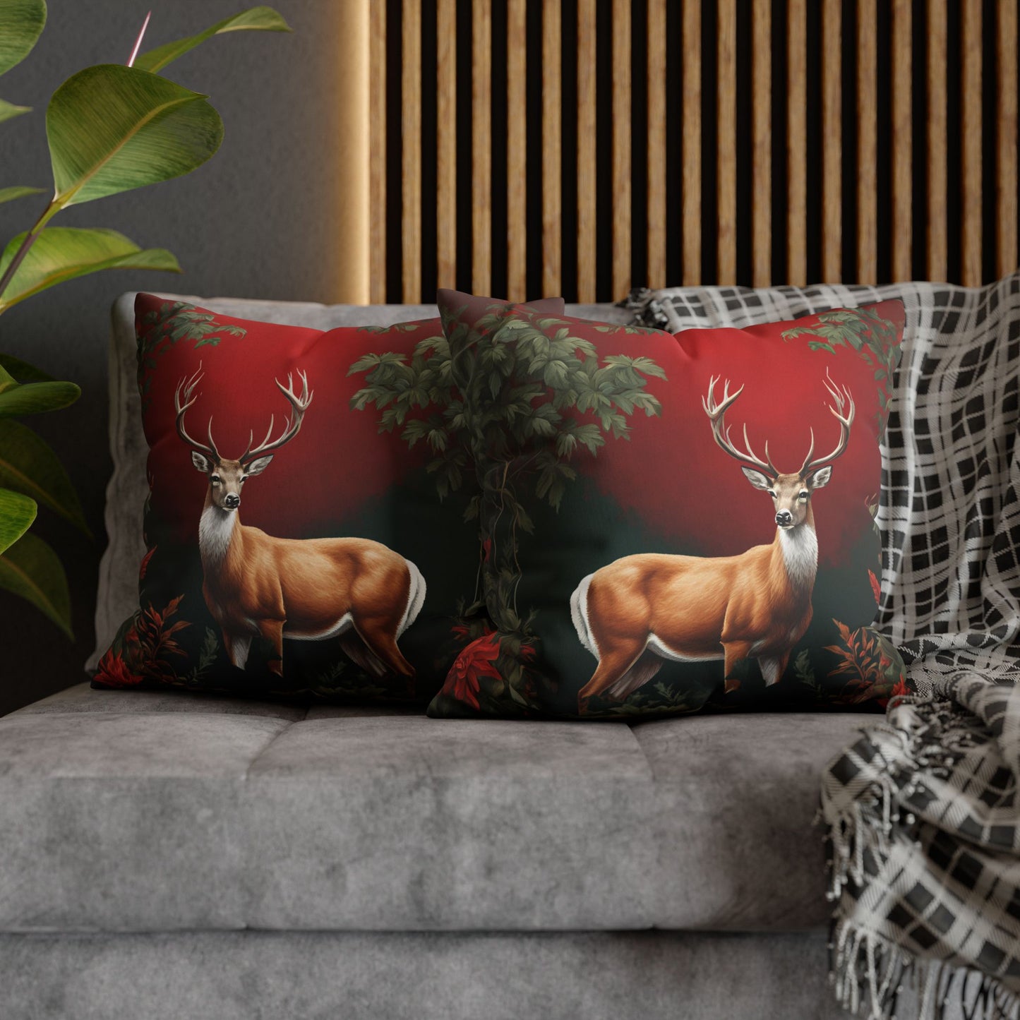 Enchanted Christmas Deer Decorative Faux Suede Pillow Cover